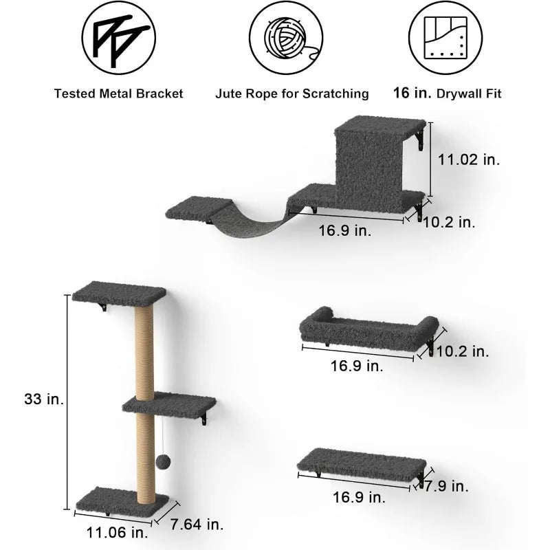 Wooden Cat Climbing Wall Set – Multi-Level Perch, Scratch & Lounge