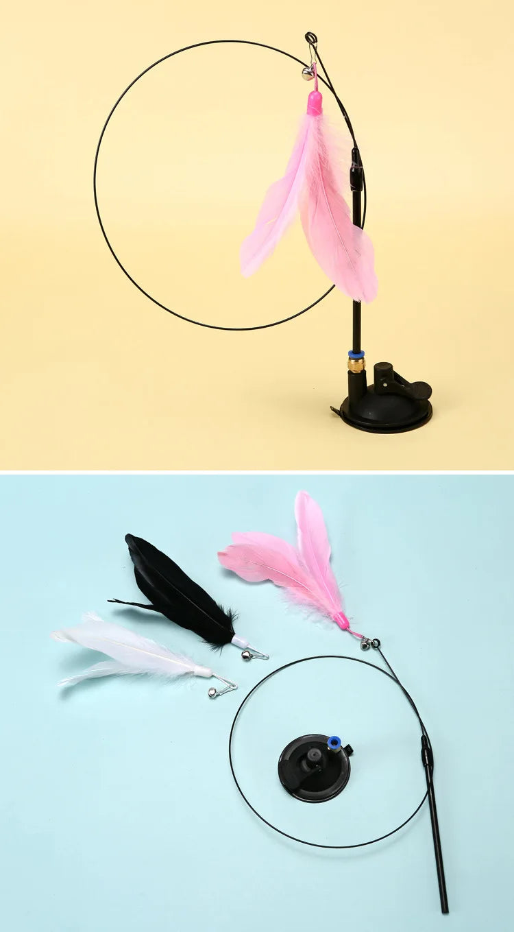 Interactive Suction Cup Cat Toy – Hands-Free, Feather Teaser & Fun
