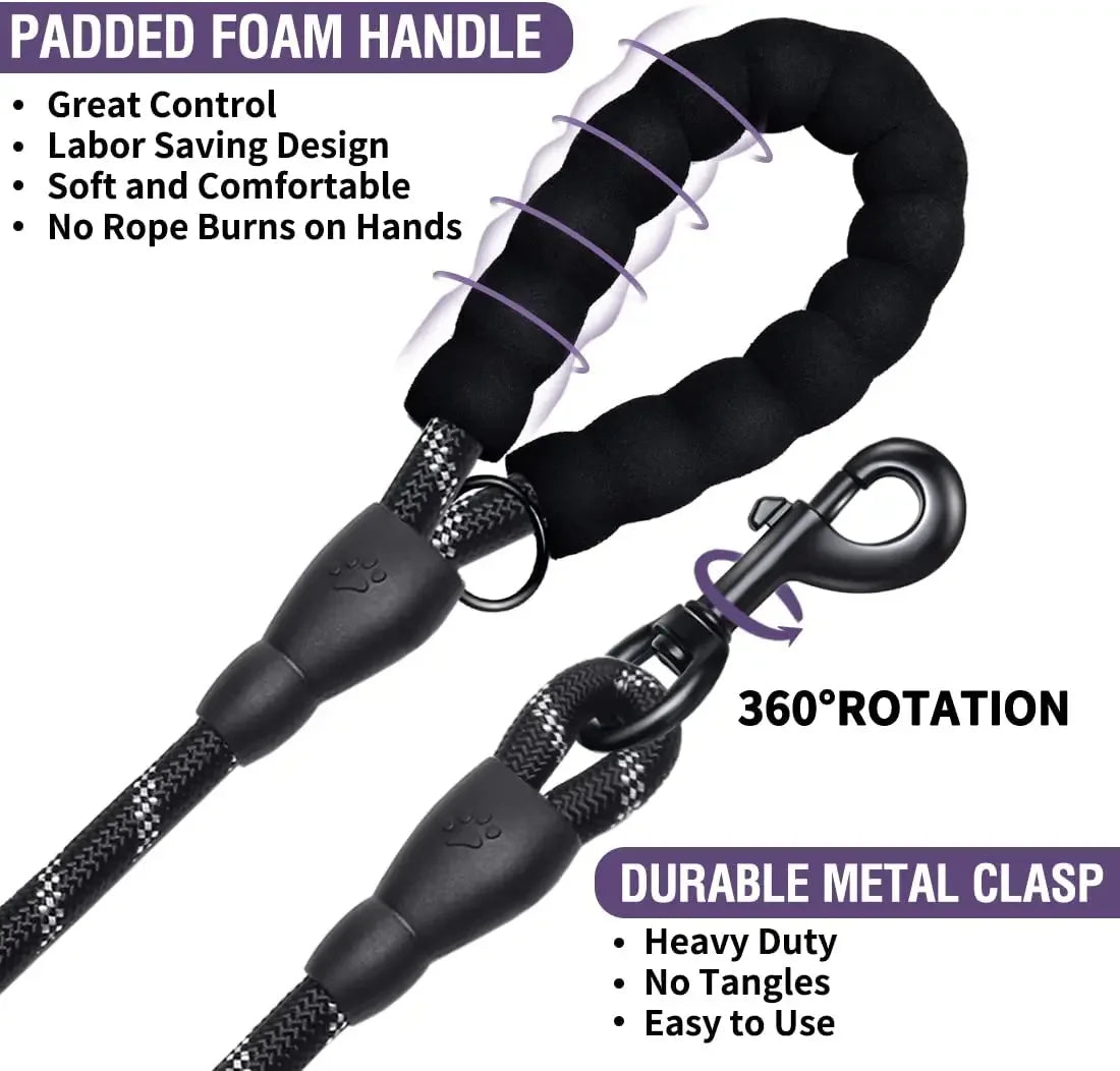 Heavy-Duty Reflective Dog Leash – No-Pull, Durable & Comfortable for All Breeds🐾