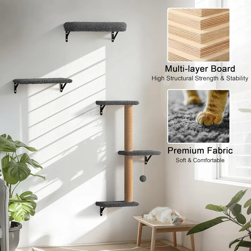 Wooden Cat Climbing Wall Set – Multi-Level Perch, Scratch & Lounge