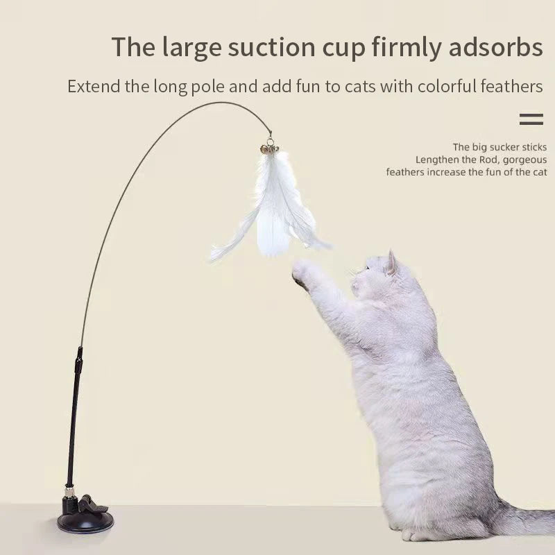 Interactive Suction Cup Cat Toy – Hands-Free, Feather Teaser & Fun