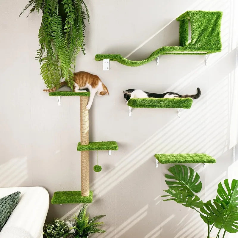 Wooden Cat Climbing Wall Set – Multi-Level Perch, Scratch & Lounge