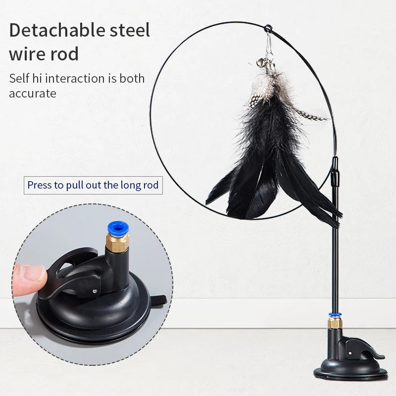 Interactive Suction Cup Cat Toy – Hands-Free, Feather Teaser & Fun