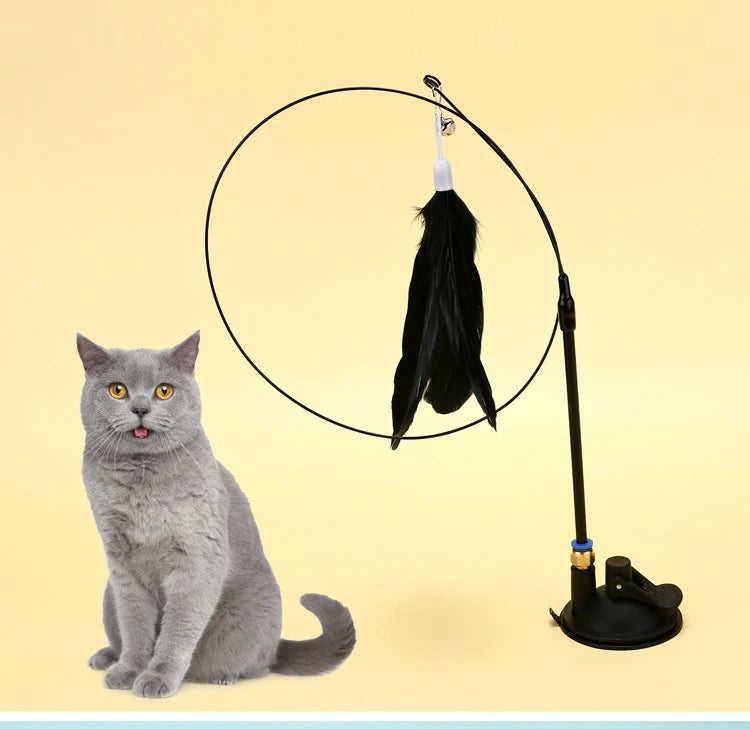Interactive Suction Cup Cat Toy – Hands-Free, Feather Teaser & Fun