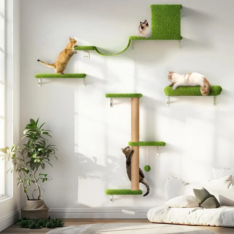 Wooden Cat Climbing Wall Set – Multi-Level Perch, Scratch & Lounge