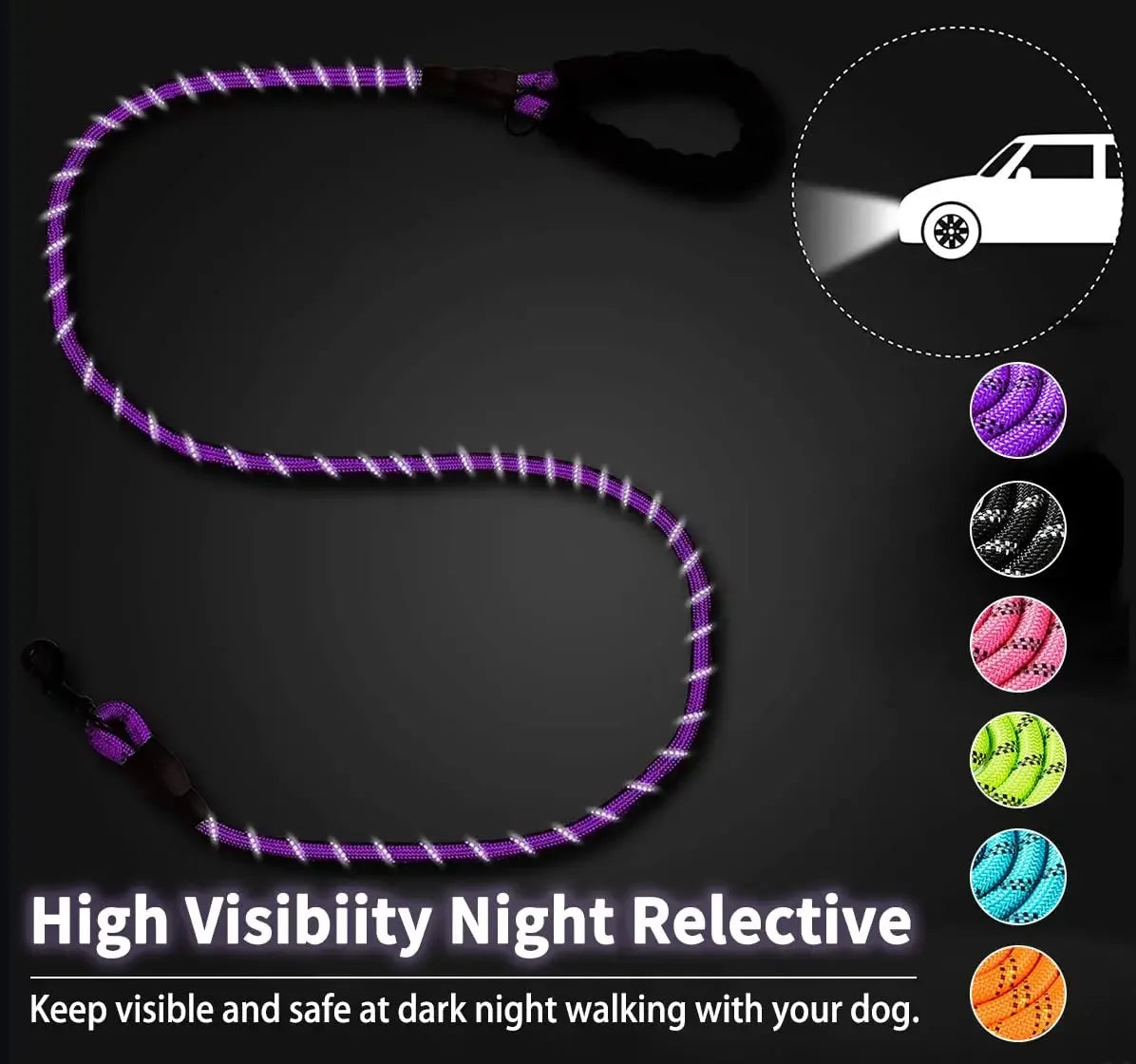 Heavy-Duty Reflective Dog Leash – No-Pull, Durable & Comfortable for All Breeds🐾