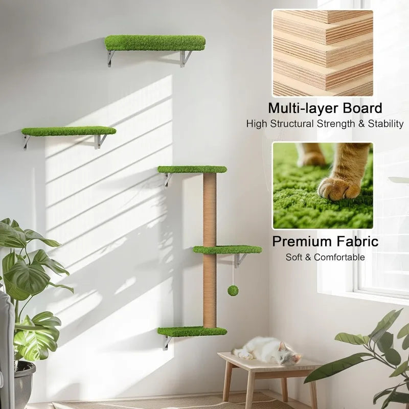 Wooden Cat Climbing Wall Set – Multi-Level Perch, Scratch & Lounge