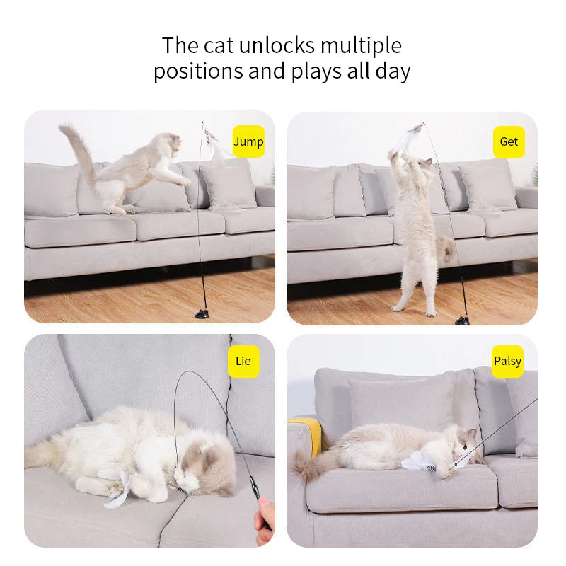 Interactive Suction Cup Cat Toy – Hands-Free, Feather Teaser & Fun