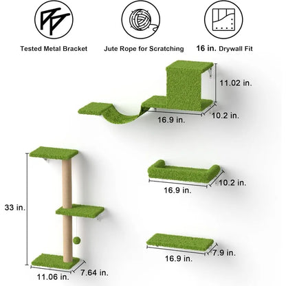 Wooden Cat Climbing Wall Set – Multi-Level Perch, Scratch &amp; Lounge